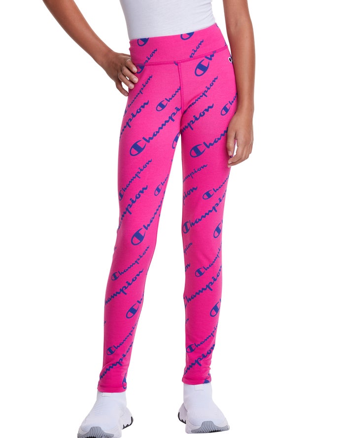 Champion Pige Leggings Lyserød - Allover Logo - Danmark KRG-026438